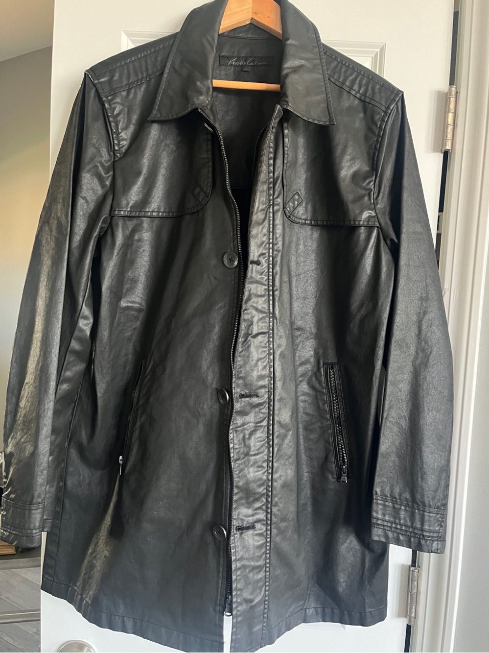 Kenneth Cole New York Black Waxed Cotton Utility Field Jacket Coat Men’s Large